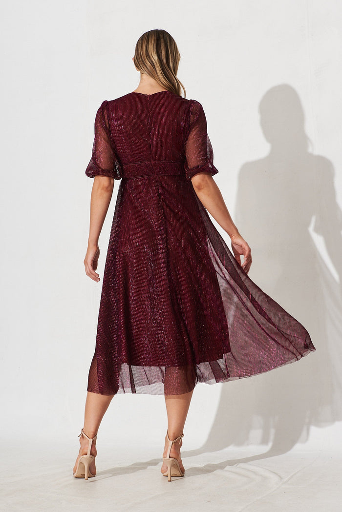 Mana Maxi Dress In Wine Lurex - back