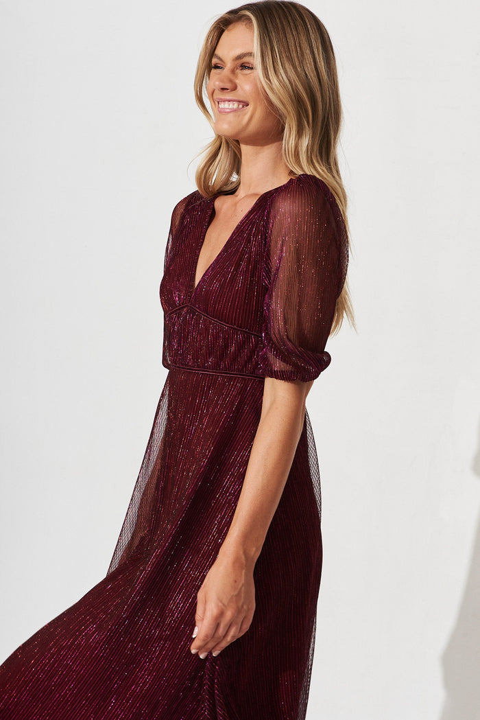 Mana Maxi Dress In Wine Lurex - detail