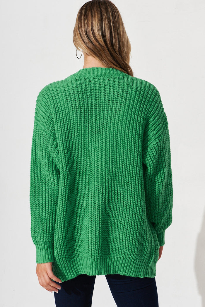 Ballina Knit Cardigan In Green Wool Blend - St Frock (Dev)