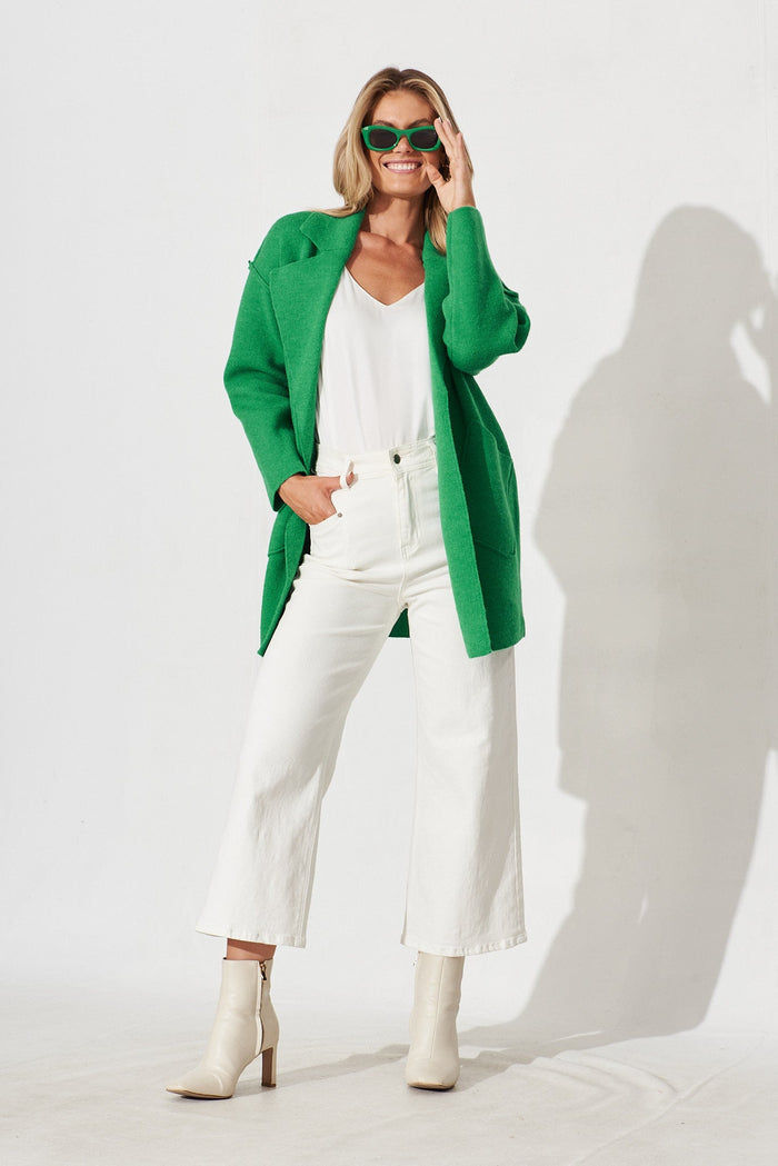 Marseille Knit Coatigan In Green Wool Blend - full length