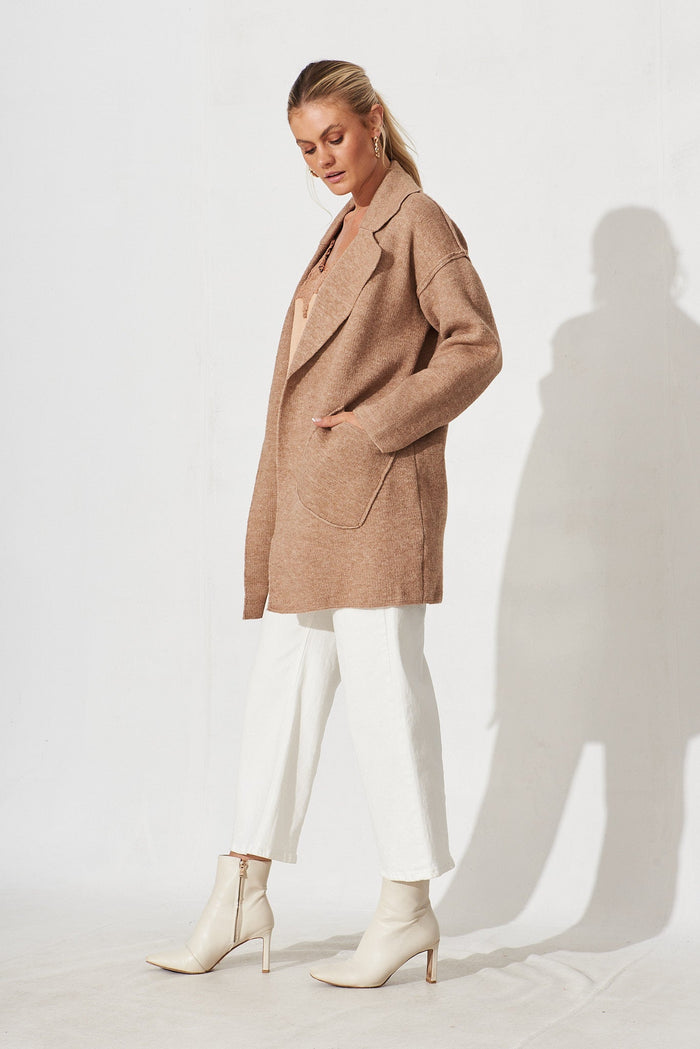 Marseille Knit Coatigan In Brown Wool Blend - side