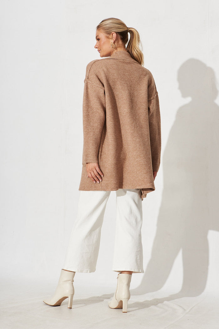 Marseille Knit Coatigan In Brown Wool Blend - back