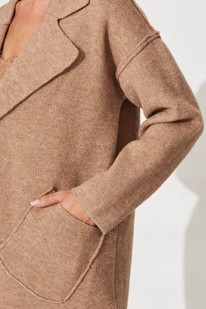 Marseille Knit Coatigan In Brown Wool Blend - detail