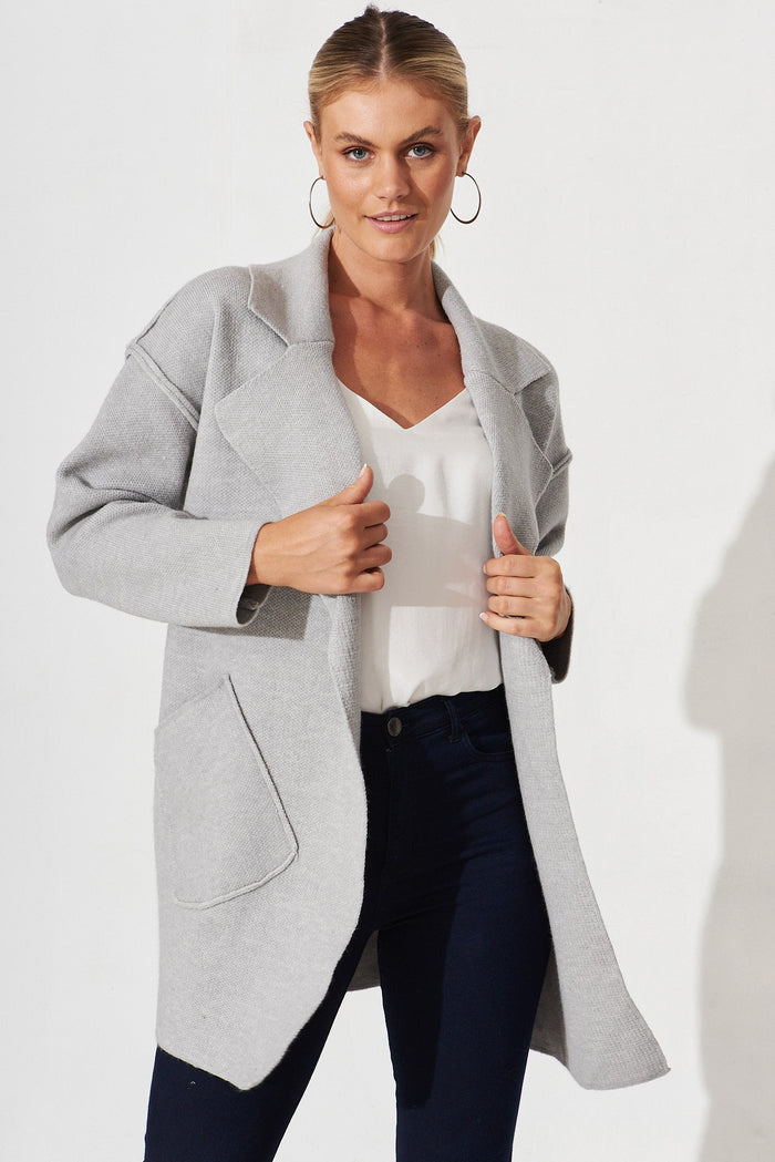 Marseille Knit Coatigan In Grey Wool Blend - front