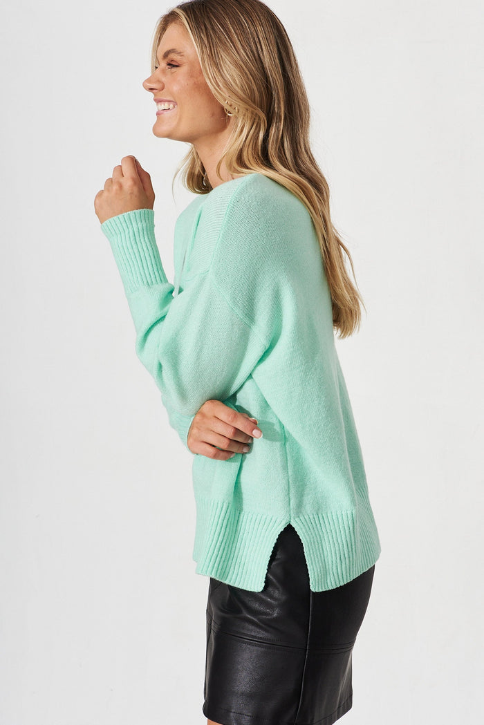 Gracelynn Knit In Mint Wool Blend - side