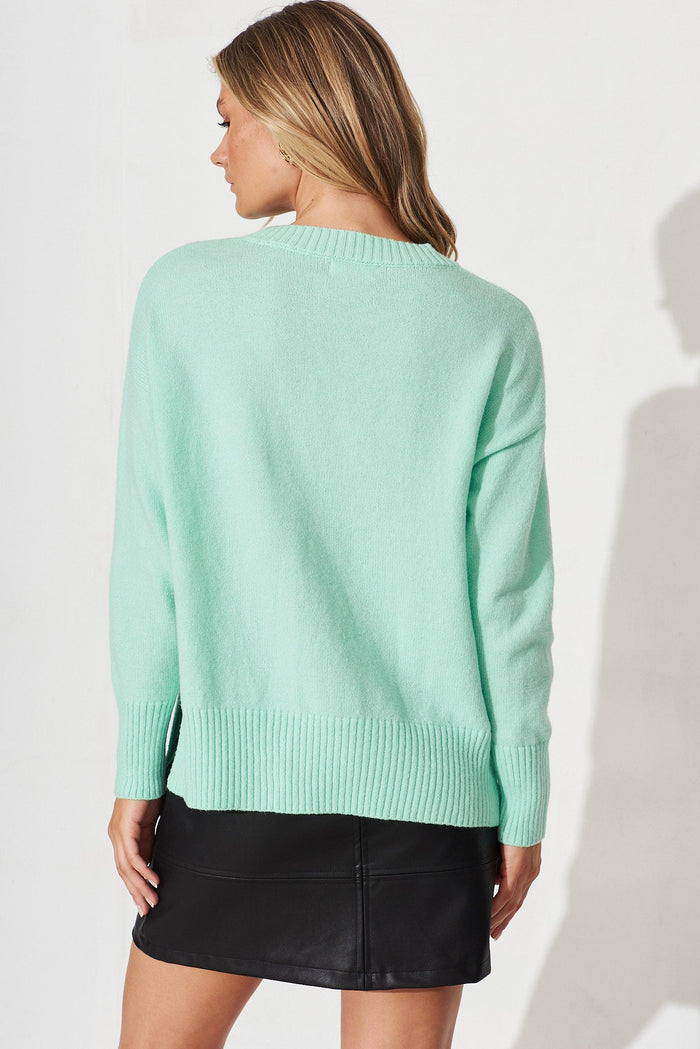 Gracelynn Knit In Mint Wool Blend - back