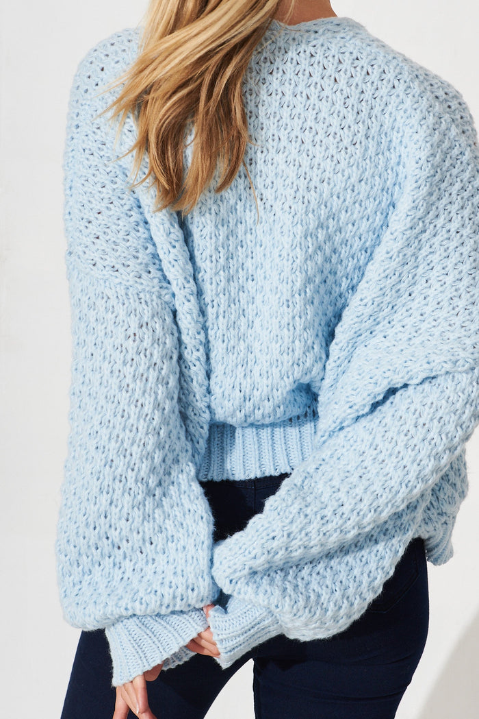 Mira Knit Cardigan In Sky Blue Wool Blend - detail