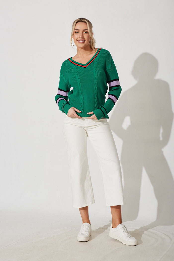 Alcorcon Knit In Green With Purple Stripe Wool Blend - St Frock (Dev)
