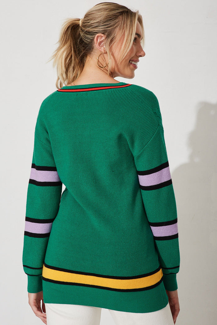 Alcorcon Knit In Green With Purple Stripe Wool Blend - St Frock (Dev)
