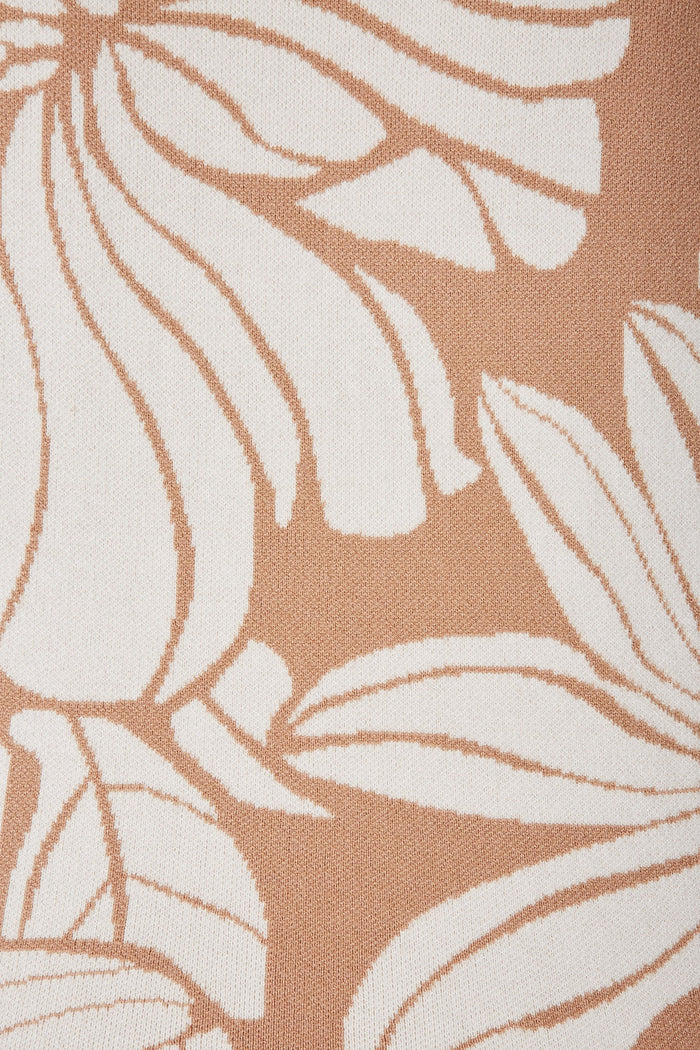 Linifolia Knit In Beige With White Floral - fabric