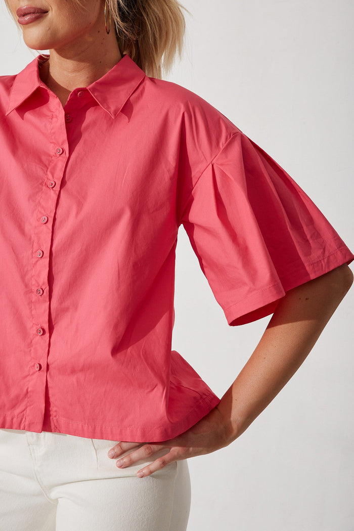 Wisteria Shirt In Hot Pink Cotton - detail