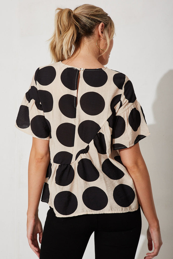 Girona Top In Beige With Black Spot Print Cotton Blend - back