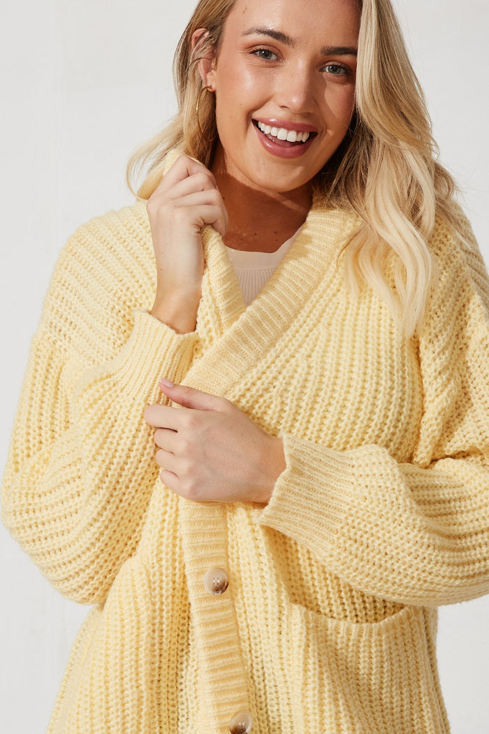 Ballina Knit Cardigan In Lemon Wool Blend - detail