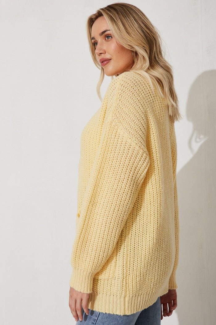 Ballina Knit Cardigan In Lemon Wool Blend - side