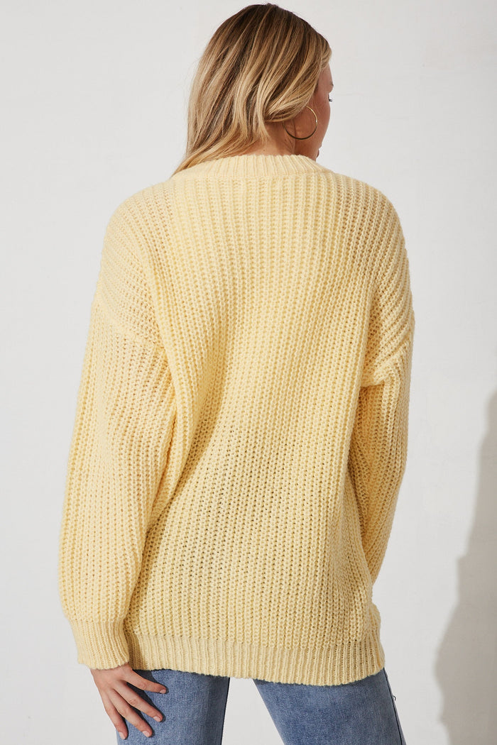 Ballina Knit Cardigan In Lemon Wool Blend - back