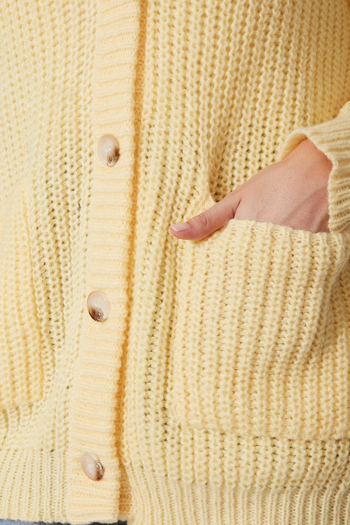 Ballina Knit Cardigan In Lemon Wool Blend - detail