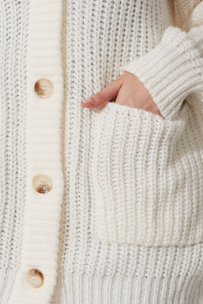 Ballina Knit Cardigan In Off White Wool Blend - detail