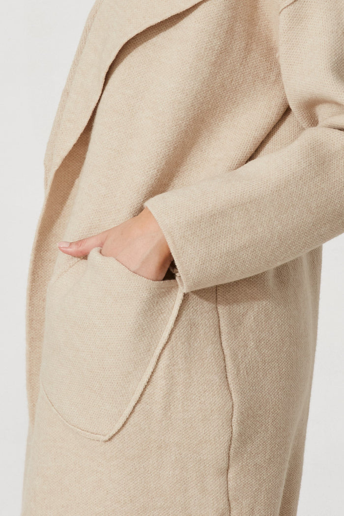 Marseille Knit Coatigan In Beige Wool Blend - detail