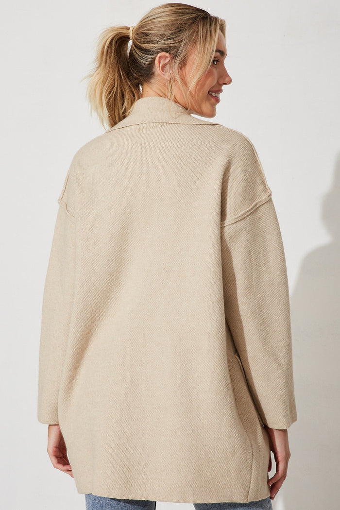 Marseille Knit Coatigan In Beige Wool Blend - back