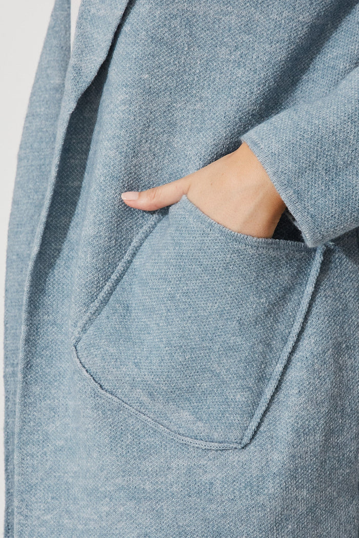 Marseille Knit Coatigan In Light Blue Wool Blend - detail