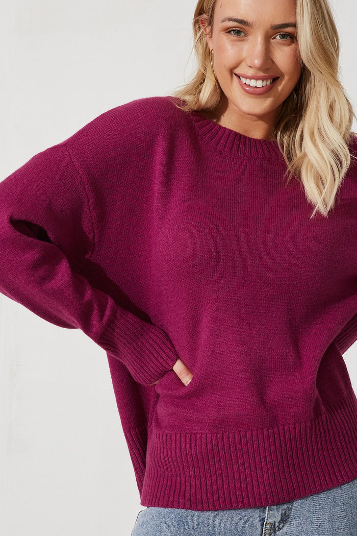 Gracelynn Knit In Magenta Wool Blend - detail