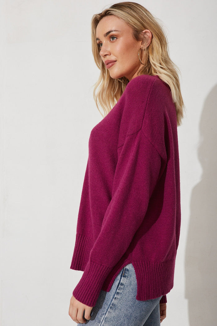 Gracelynn Knit In Magenta Wool Blend - side
