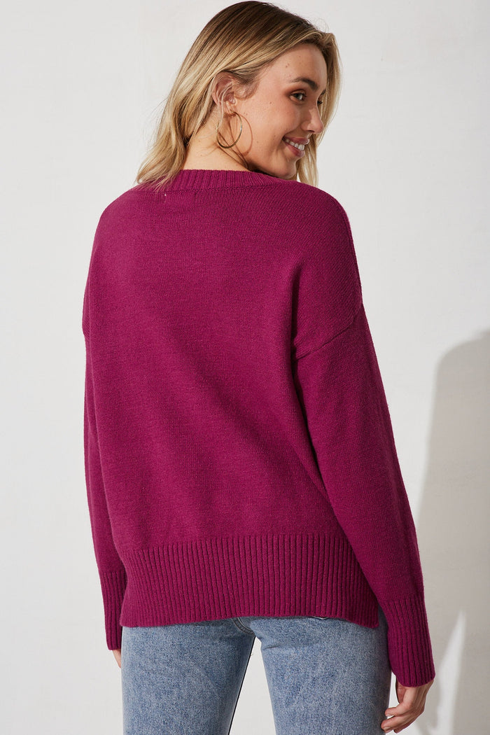 Gracelynn Knit In Magenta Wool Blend - back