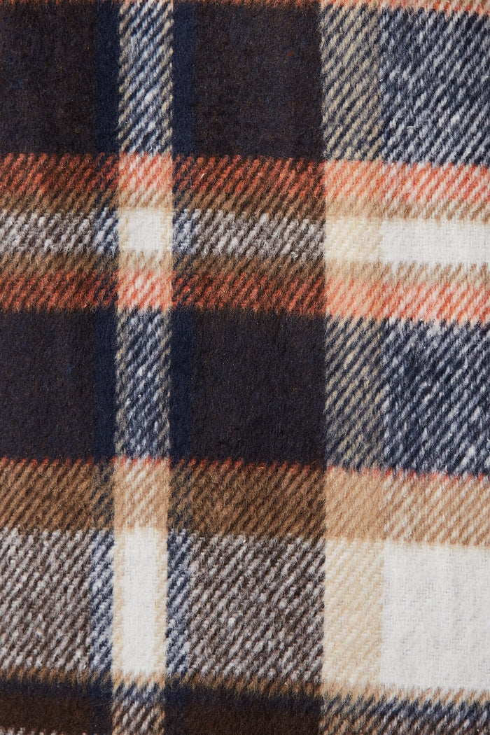Falcon Shacket In Navy With Brown And Orange Check - fabric