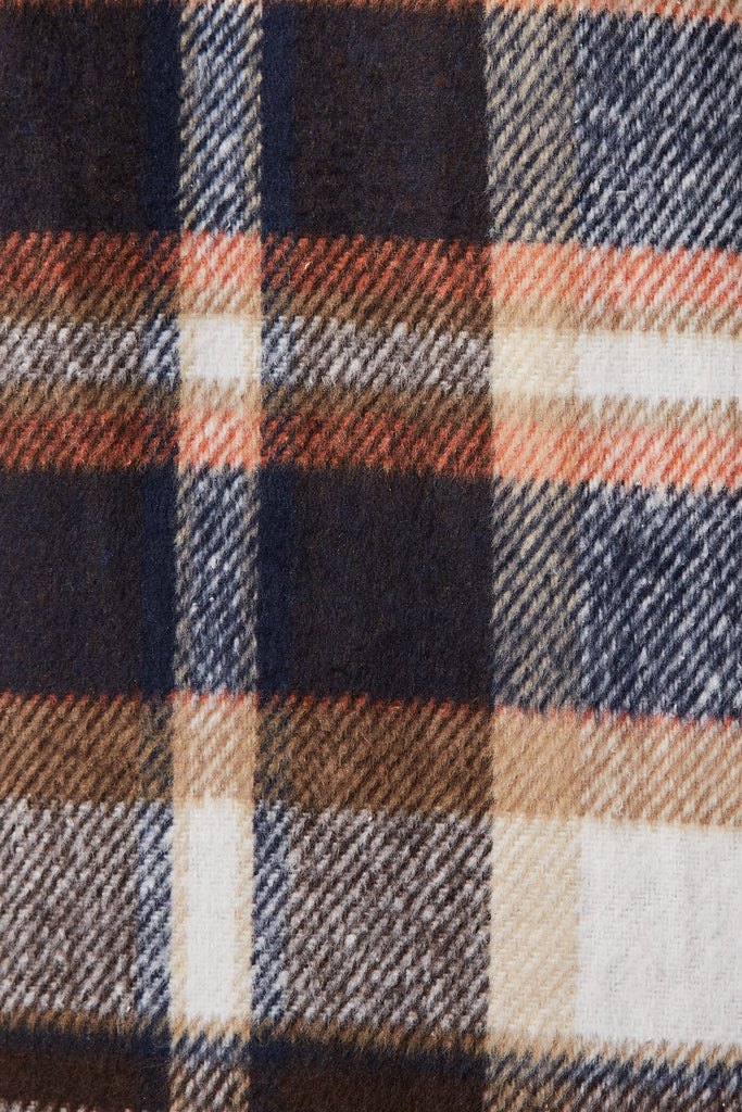 Falcon Shacket In Navy With Brown And Orange Check - fabric