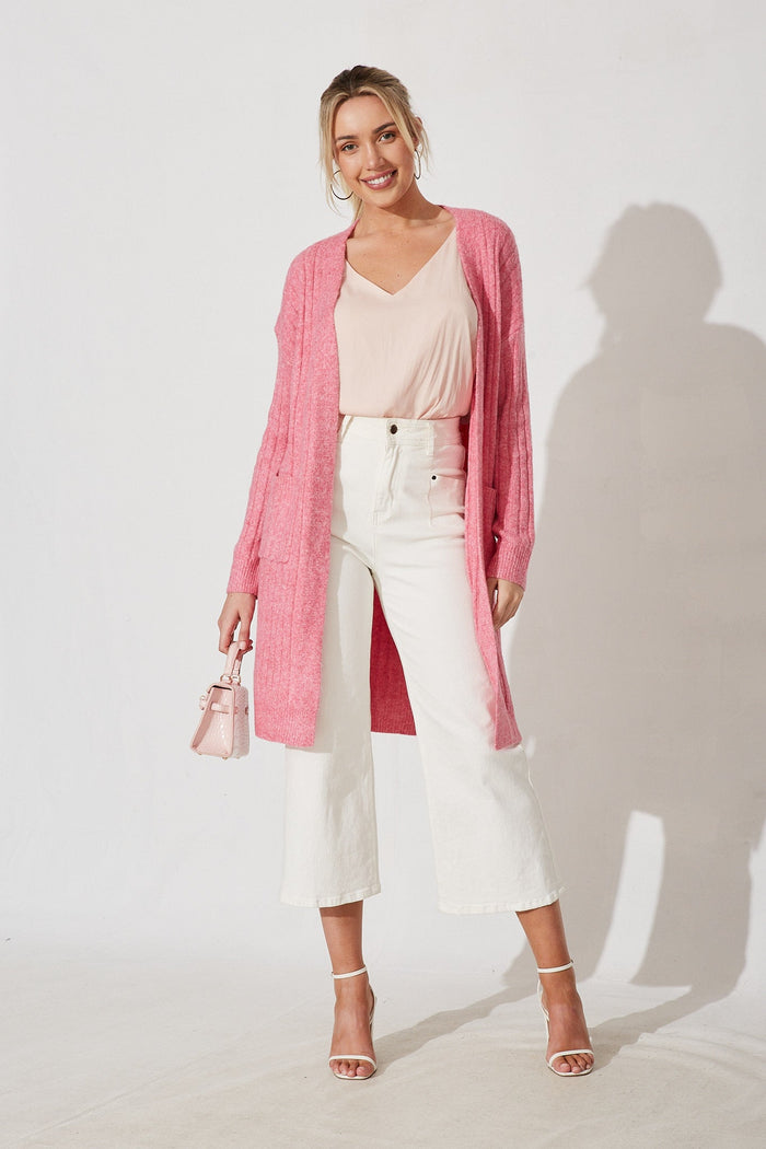 Kingsdene Knit Cardigan In Pink Wool Blend - full length