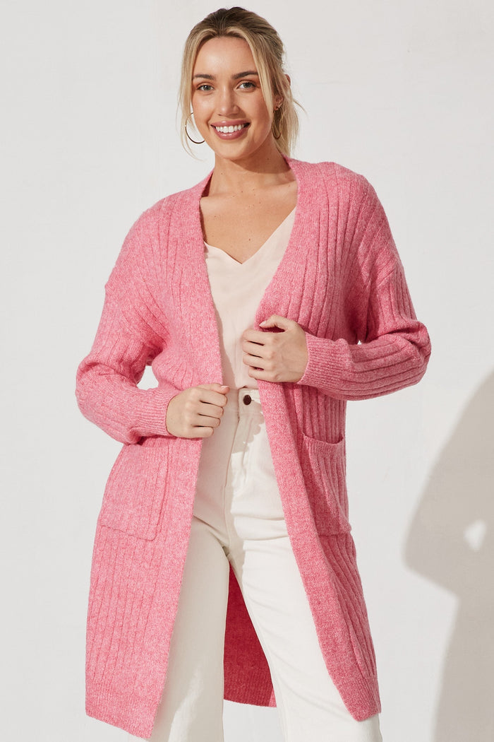 Kingsdene Knit Cardigan In Pink Wool Blend - front