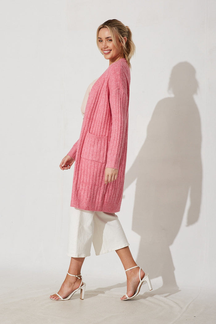 Kingsdene Knit Cardigan In Pink Wool Blend - side