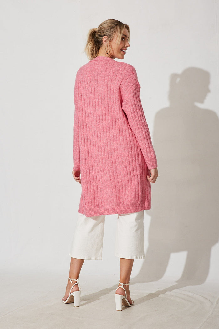 Kingsdene Knit Cardigan In Pink Wool Blend - back