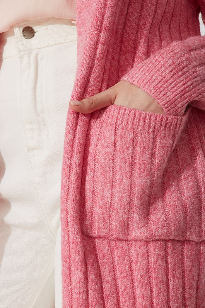 Kingsdene Knit Cardigan In Pink Wool Blend - detail