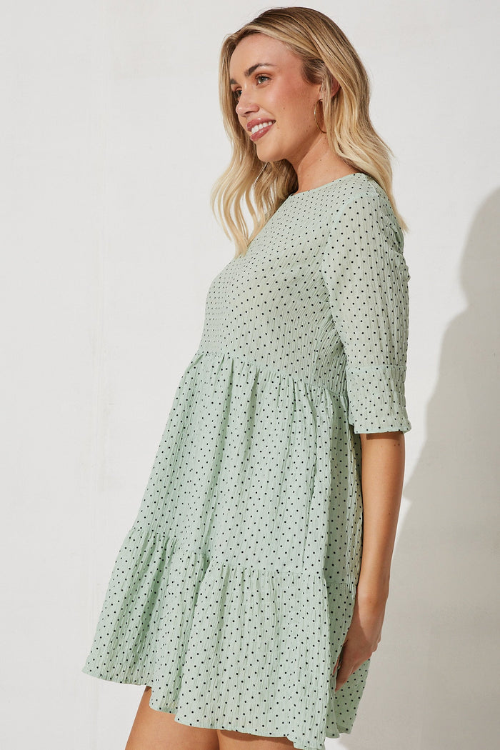 Kiyana Dress In Mint With Black Dot - side