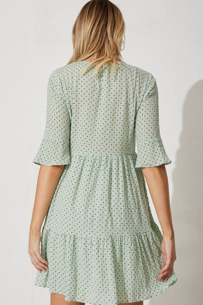 Kiyana Dress In Mint With Black Dot - back