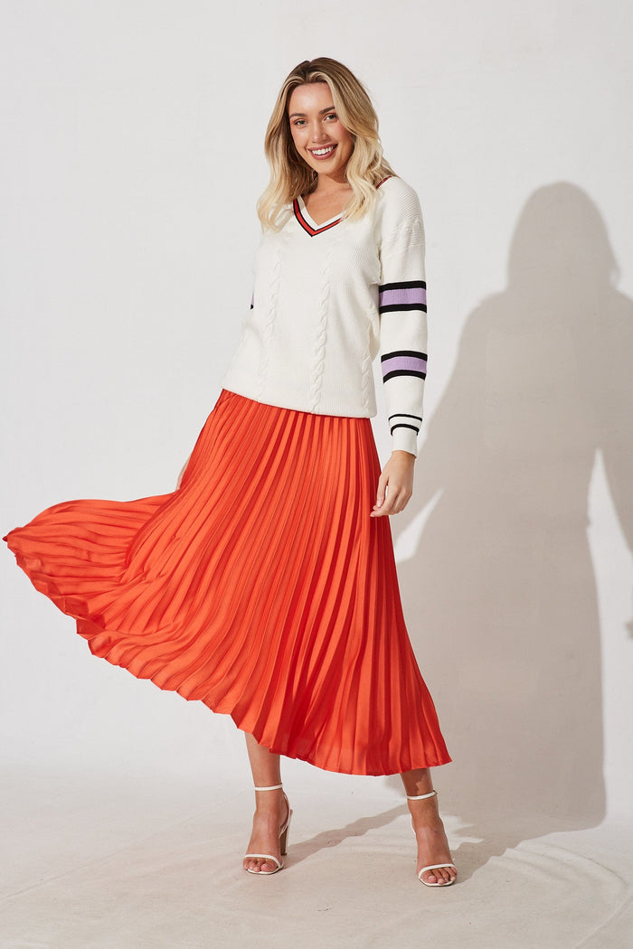 Alcorcon Knit In White With Purple Stripe Wool Blend - full length