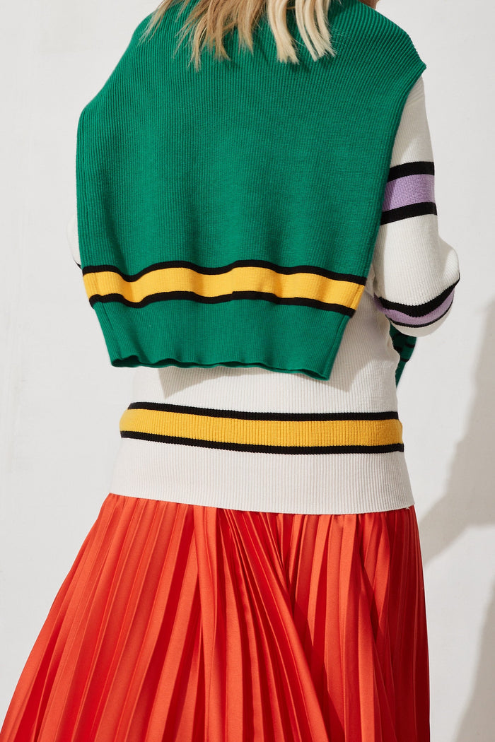 Alcorcon Knit In White With Purple Stripe Wool Blend - detail