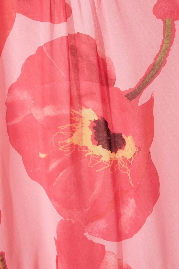 Malaga Shirt Dress In Pink With Yellow Floral - fabric