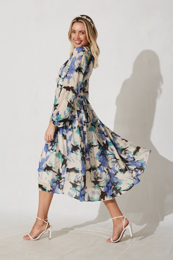 Beeblossom Midi Dress In Blue With Multi Floral - side