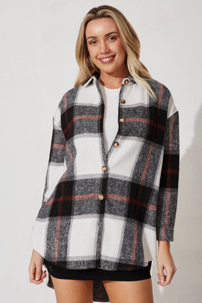 Falcon Shacket In Black With Red And White Check - front