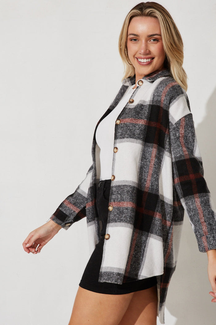 Falcon Shacket In Black With Red And White Check - side