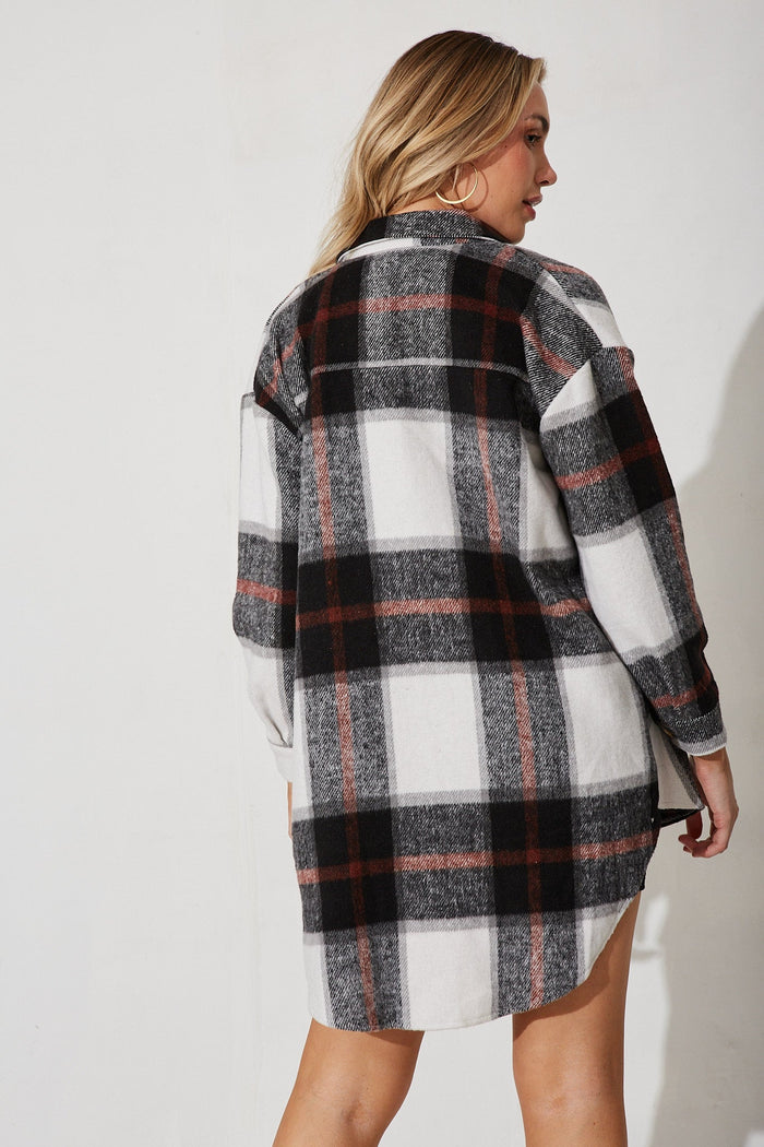 Falcon Shacket In Black With Red And White Check - back