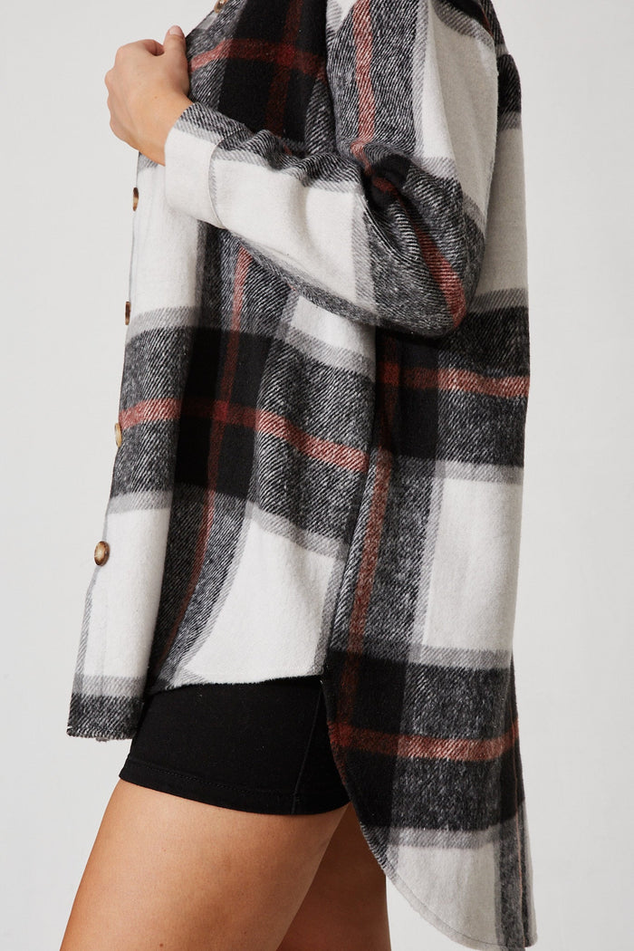 Falcon Shacket In Black With Red And White Check - detail