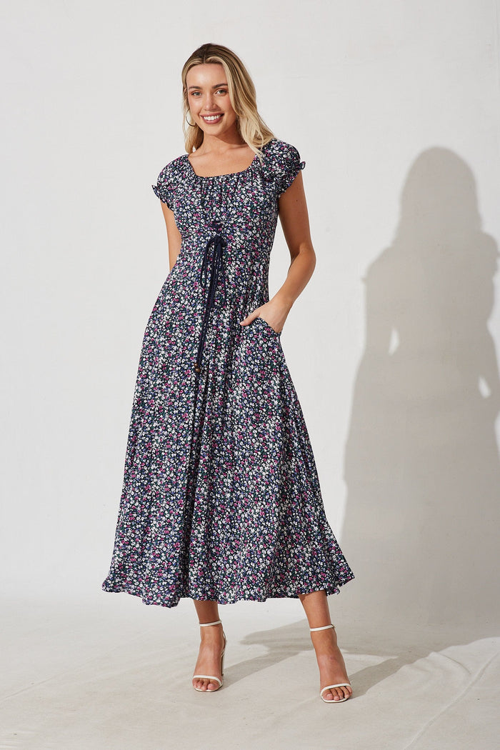 Sorrel Maxi Dress In Navy With Multi Floral - full length