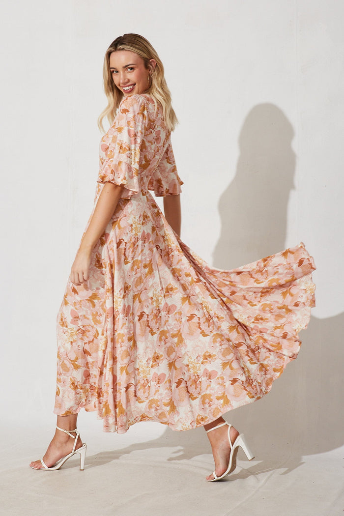 Lantana Maxi Dress In Pink With Multi Floral - side