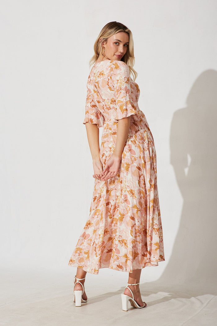 Lantana Maxi Dress In Pink With Multi Floral - back