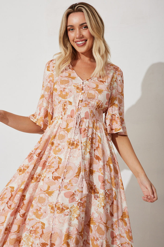 Lantana Maxi Dress In Pink With Multi Floral - front