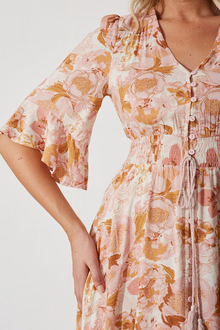 Lantana Maxi Dress In Pink With Multi Floral - detail