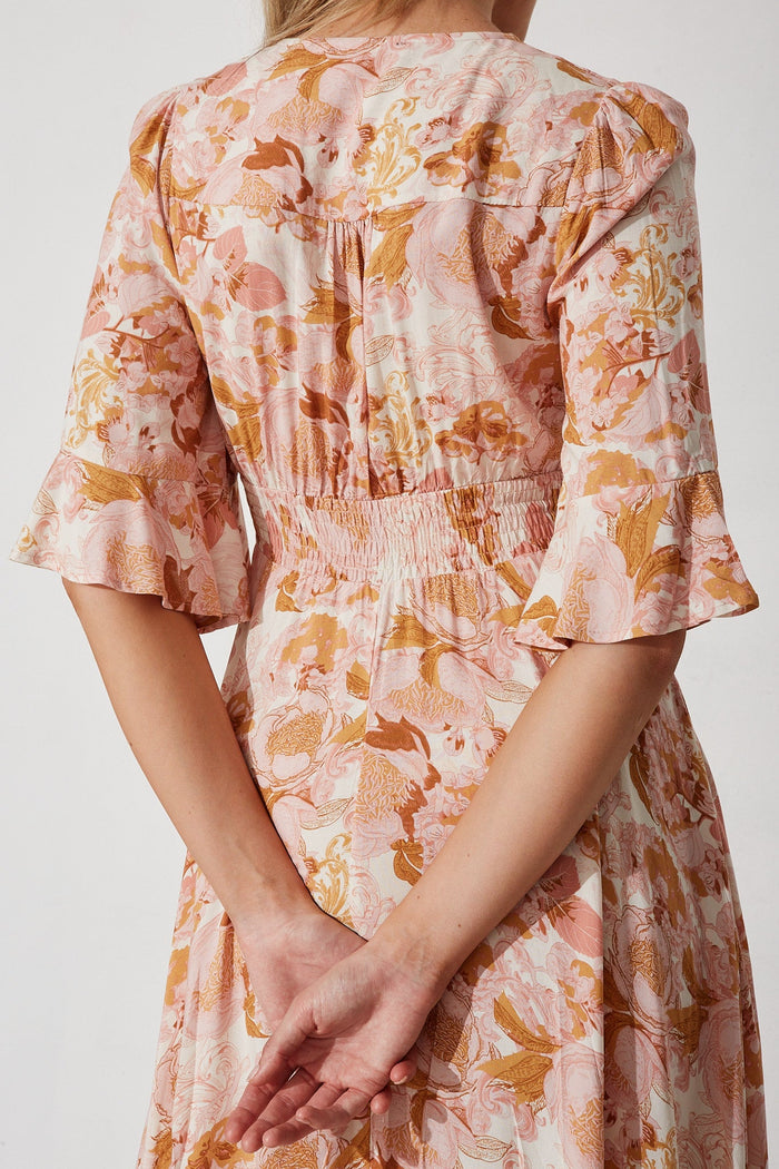 Lantana Maxi Dress In Pink With Multi Floral - detail